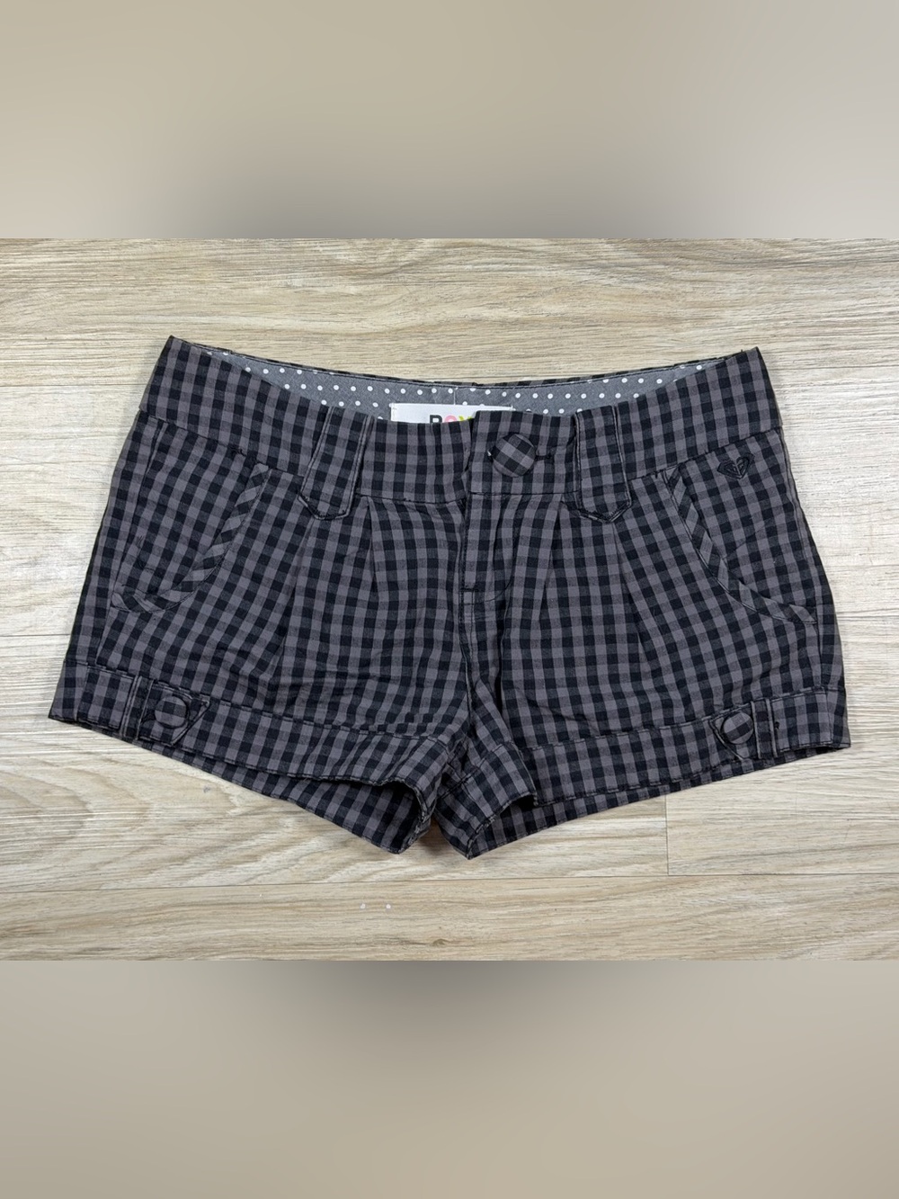 Y2K Roxy Black Gray Gingham Low Rise Micro Shorts Grunge Goth